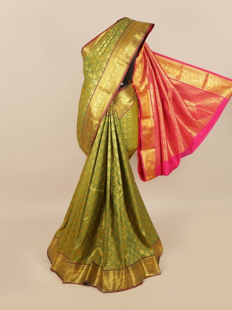 

Pothys Green & Golden Ethnic Motifs Zari & Stone Work Detail Saree