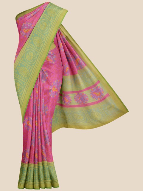 

Kalamandir Pink & Green Ethnic Motifs Printed Saree