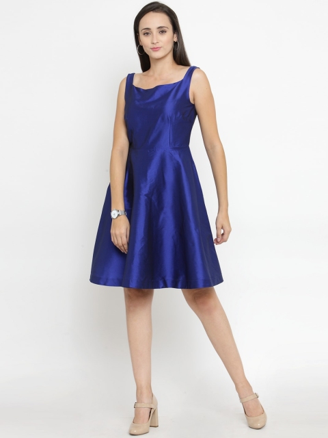 

Just Wow Women Royal Blue Solid Fit and Flare Dress
