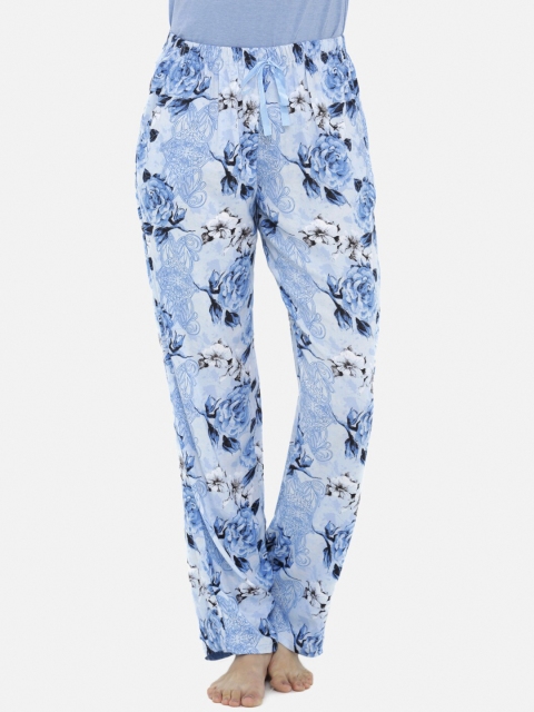 

Heart 2 Heart Women Blue & White Floral Printed Lounge Pants