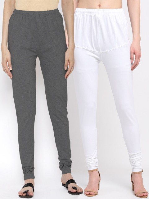 

KLOTTHE Women Pack Of 2 Solid Cotton Churidar-Length Leggings, Grey