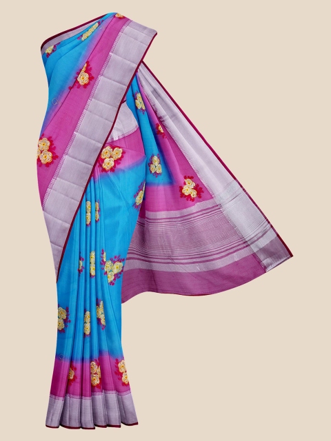 

Kalamandir Blue & Purple Embroidered Banarasi Saree