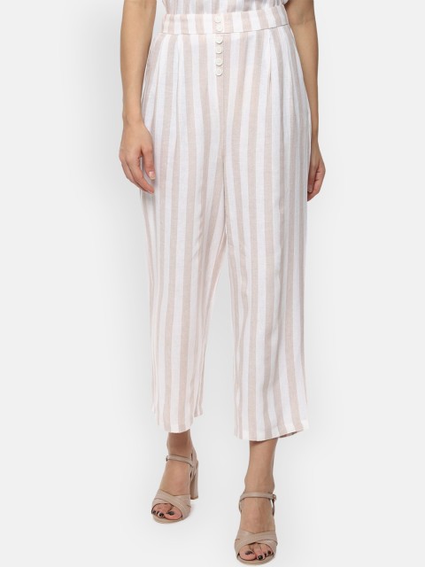 

Van Heusen Woman Women White Striped Pleated Culottes Trousers