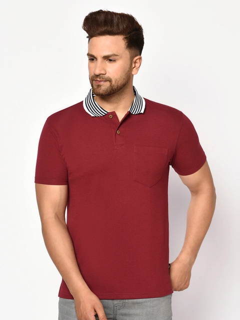 

ELEGANCE Men Maroon Solid Polo Collar T-shirt