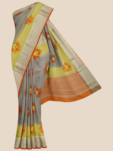 

Kalamandir Grey & Yellow Ethnic Motifs Banarasi Saree