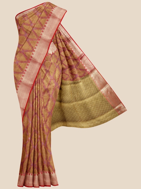 

Kalamandir Brown & Golden Checked Banarasi Saree