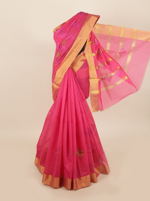 

Pothys Pink & Gold-Toned Embroidered Silk Cotton Saree