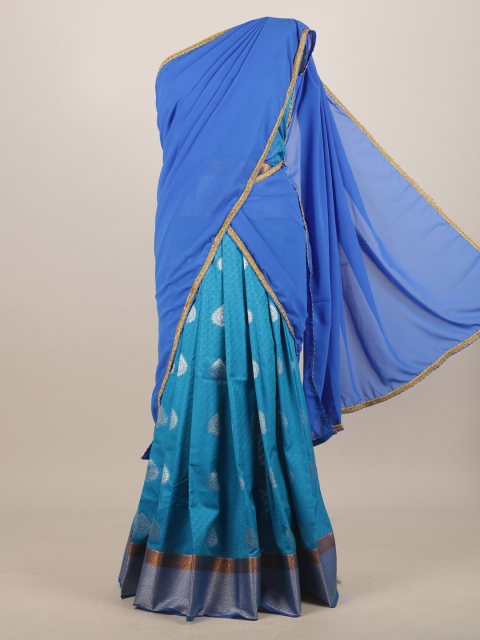 

Pothys Blue & Gold-Toned Ethnic Motifs Zari Saree