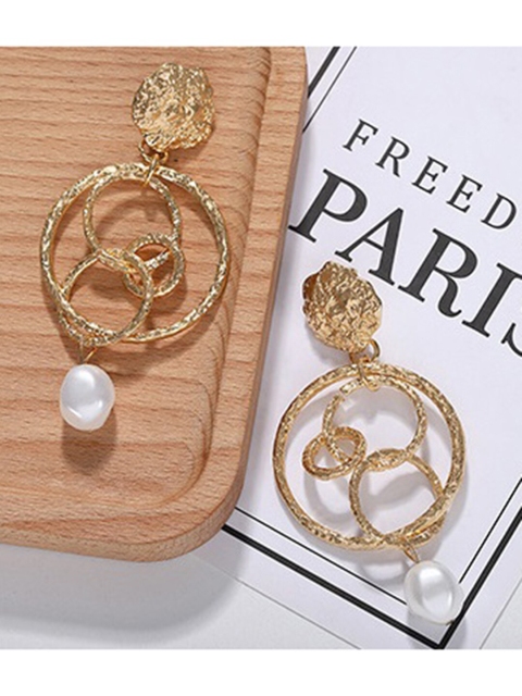 

YoungWildFree Women Gold-Toned & Pearl Classic Drop Earrings