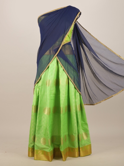 

Pothys Green & Navy Blue Woven Design Zari Half and Half Saree