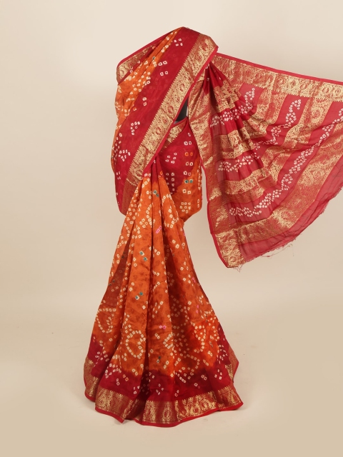 

Pothys Orange & Red Bandhani Zari Art Silk Saree
