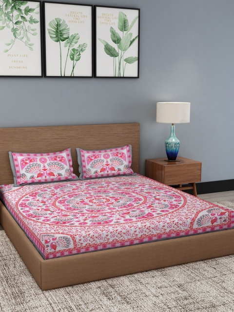 

Gulaab Jaipur White & Red Ethnic Motifs 210 TC King Bedsheet with 2 Pillow Covers