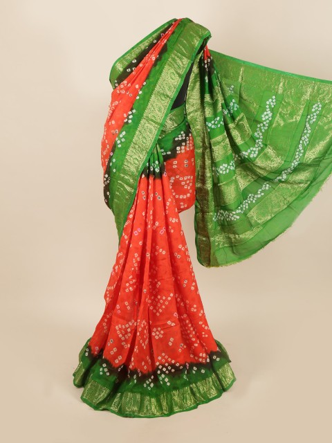 

Pothys Orange & Green Bandhani Art Silk Saree