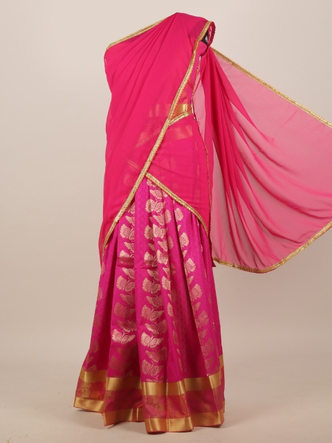 

Pothys Pink & Gold-Toned Ethnic Motifs Zari Saree