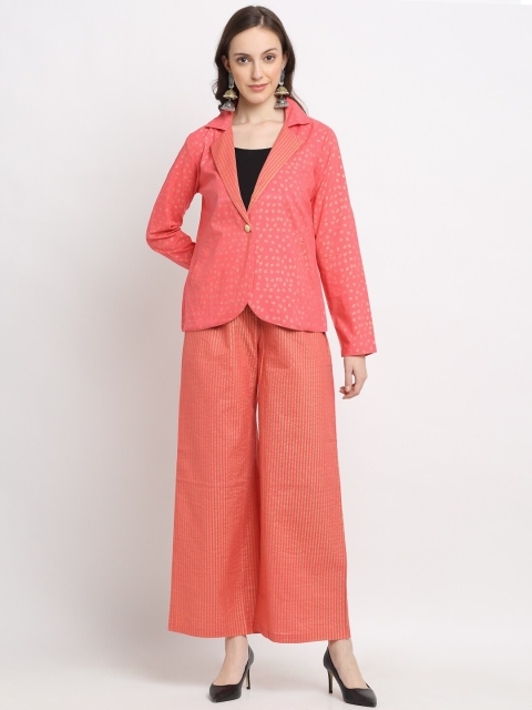 

DIVA WALK Women Coral Printed Coat with Palazzos