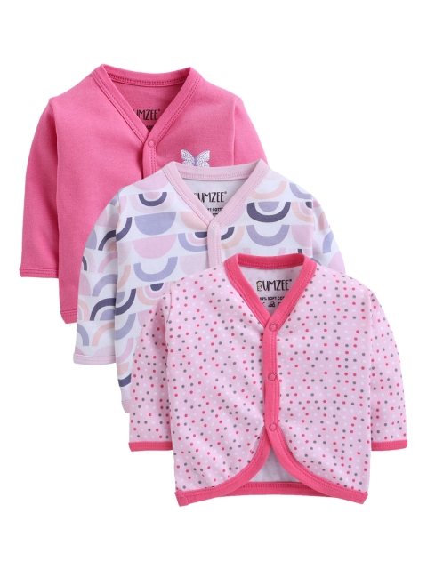 

BUMZEE Infants Girls Pack Of 3 Pure Combed Cotton Jhablas, Pink