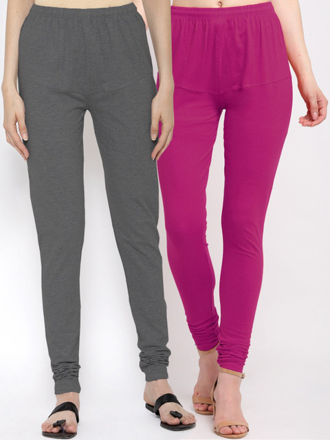 

KLOTTHE Women Pack Of 2 Solid Cotton Churidar-Length Leggings, Grey