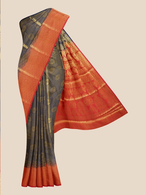 

Kalamandir Navy Blue & Red Woven Design Banarasi Saree
