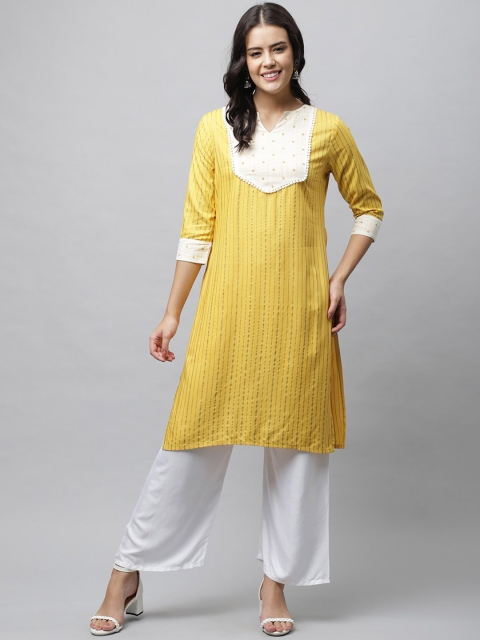 

HERE&NOW Women Yellow Yoke Design A- Line Kurta
