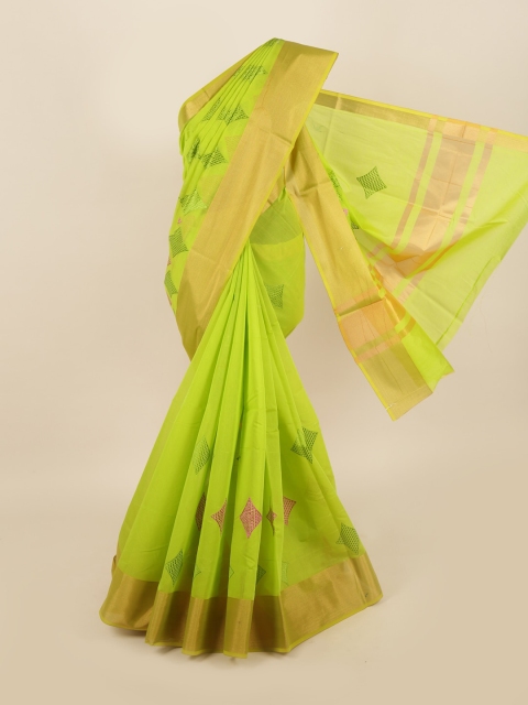 

Pothys Lime Green & Gold-Toned Embroidered Silk Cotton Saree
