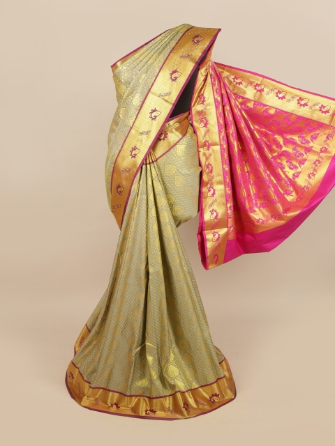

Pothys Grey & Pink Woven Design Zari Silk Blend Saree