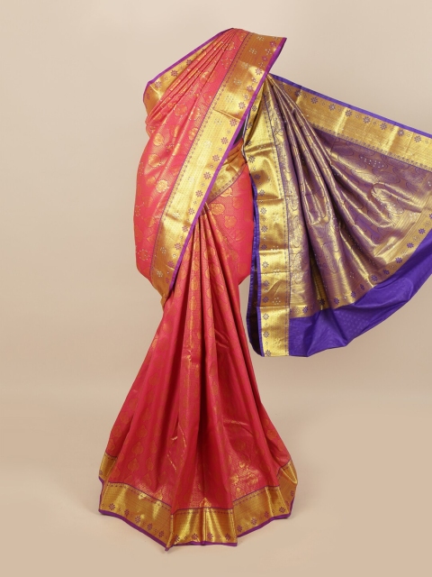 

Pothys Pink & Golden Ethnic Motifs Stone Work Detail Saree