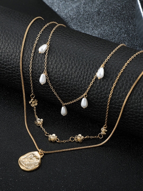 

YoungWildFree Gold-Toned & White Brass Gold-Plated Layered Necklace