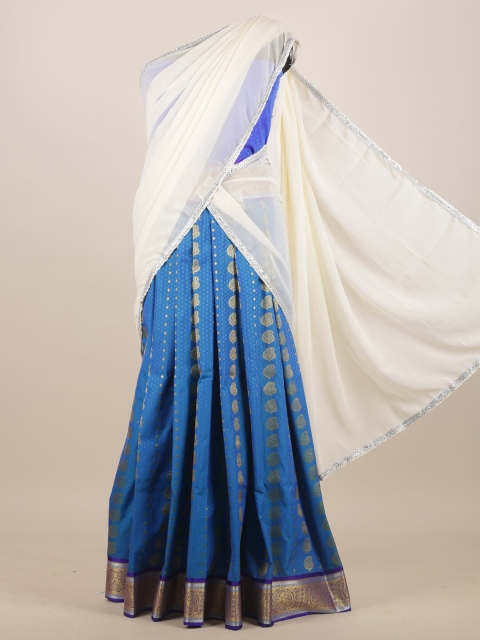 

Pothys Off White & Blue Ethnic Motifs Zari Half and Half Saree