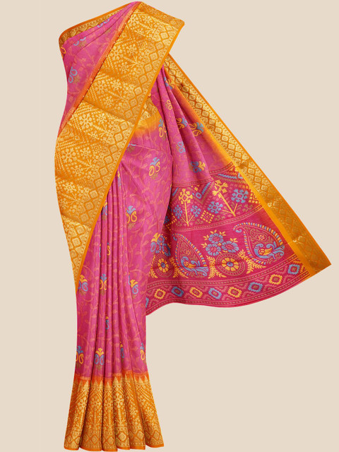 

Kalamandir Pink & Blue Ethnic Motifs Chanderi Saree
