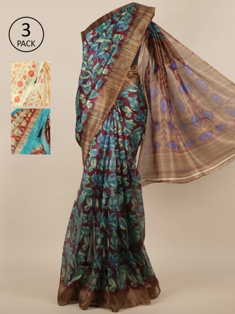 

Pothys Pack Of 3 Jute Silk Sarees, Purple