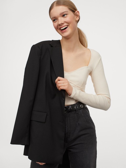 

H&M Beige Solid Sweetheart-Neckline Top