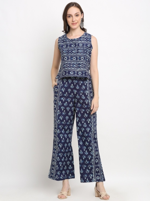 

DIVA WALK Women Navy Blue & White Printed Top with Palazzos