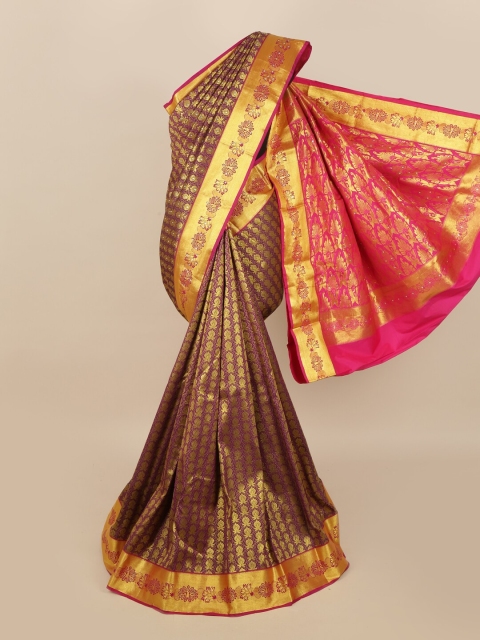 

Pothys Golden & Purple Ethnic Motifs Stone Work Detail Saree, Gold