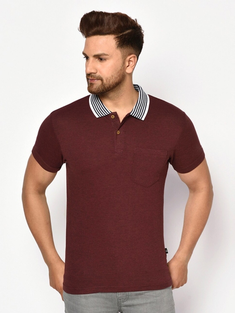 

ELEGANCE Men Maroon Polo Collar Slim Fit T-shirt