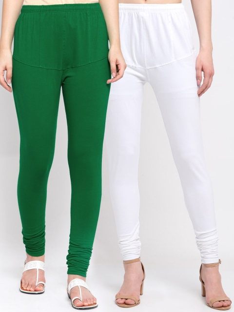 

KLOTTHE Women Pack Of 2 Solid Cotton Churidar-Length Leggings, Green