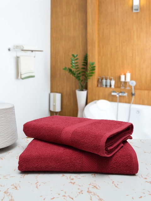 

RANGOLI Set Of 2 Maroon Solid Pure Cotton 380 GSM Bath Towels