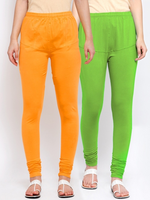 

KLOTTHE Women Pack Of 2 Solid Cotton Churidar-Length Leggings, Orange