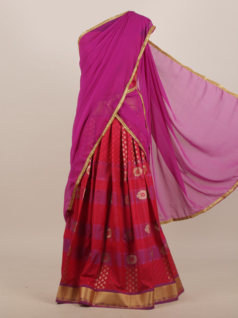 

Pothys Pink & Red Ethnic Motifs Zari Half Saree