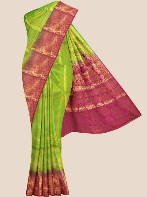

Kalamandir Green & Fuchsia Pink Woven Design Silk Blend Banarasi Saree
