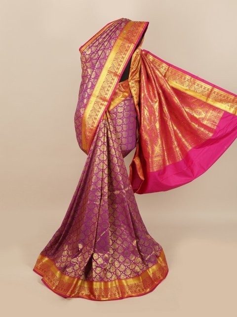 

Pothys Magenta & Golden Ethnic Motifs Stone Work Saree
