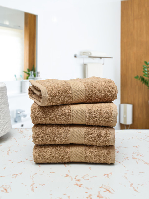 

RANGOLI Set Of 4 Beige Solid Pure Cotton 380 GSM Hand Towels