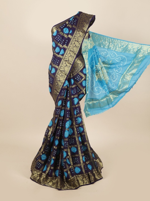 

Pothys Navy Blue & Gold-Toned Bandhani Zari Art Silk Saree