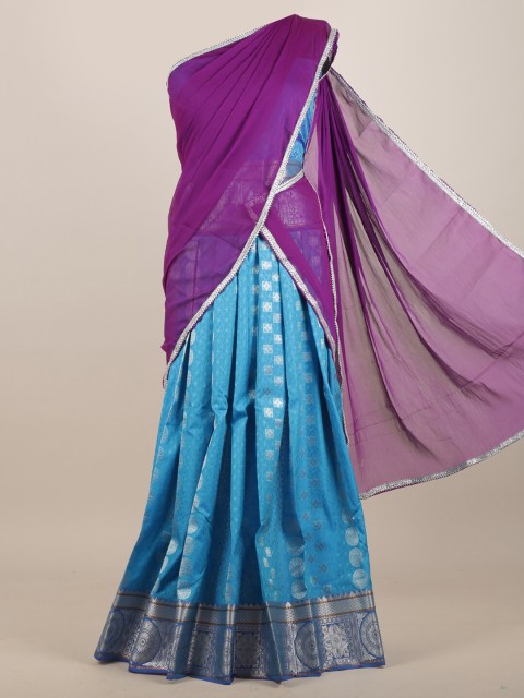 

Pothys Purple & Blue Ethnic Motifs Zari Half and Half Saree