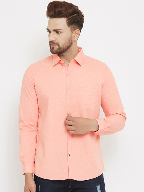 

Canary London Men Peach-Coloured Slim Fit Printed Casual Shirt