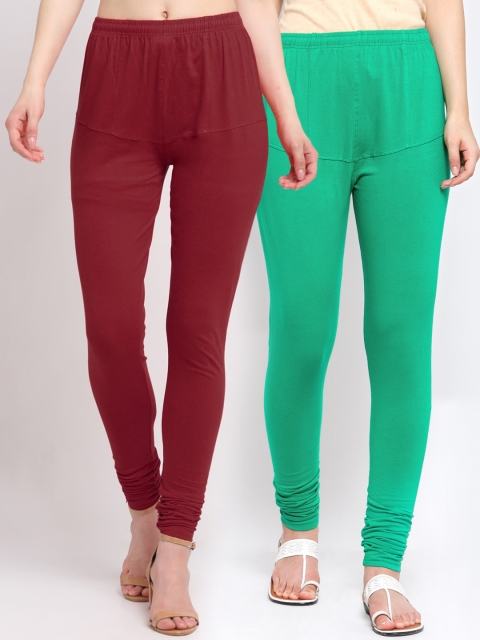 

KLOTTHE Women Pack Of 2 Solid Cotton Churidar-Length Leggings, Maroon
