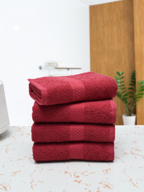 

RANGOLI Set Of 4 Maroon Solid Pure Cotton 380 GSM Hand Towels