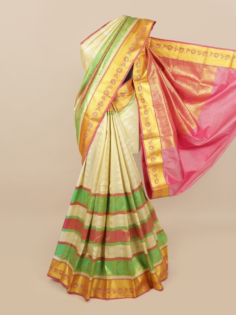

Pothys Off White & Golden Ethnic Motifs Woven Design Saree