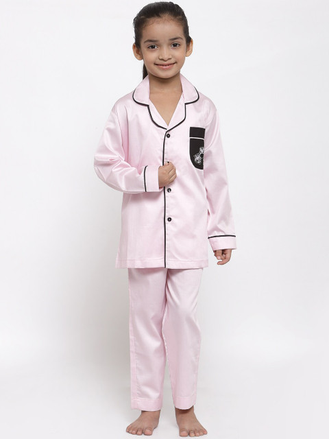 

MAXENCE Girls Pink & Black Night suit
