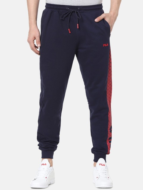 

FILA Men Navy Blue Solid Straight Fit Joggers With Side Stripes