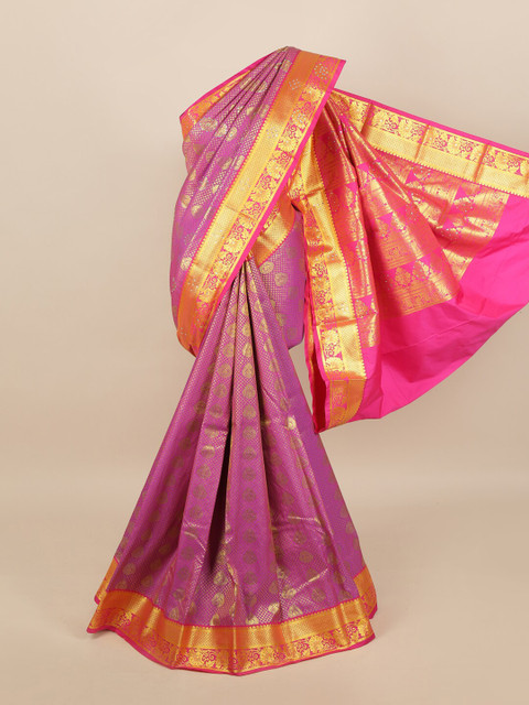 

Pothys Pink & Golden Ethnic Motifs Woven Design Saree